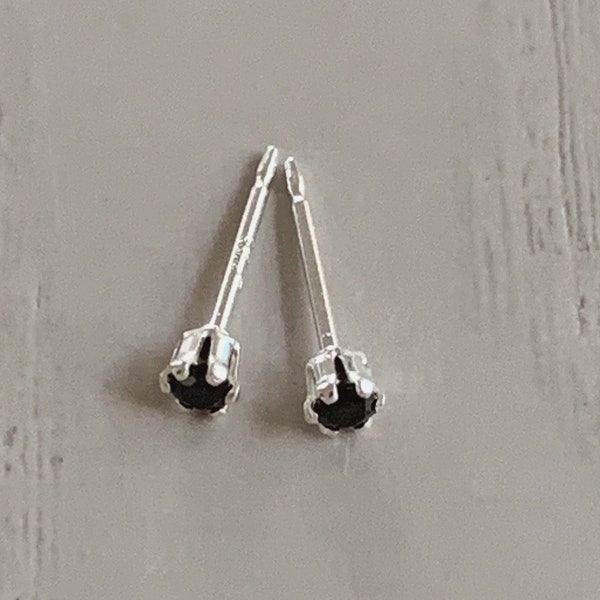 2mm black stud earrings / sterling silver, hypoallergenic