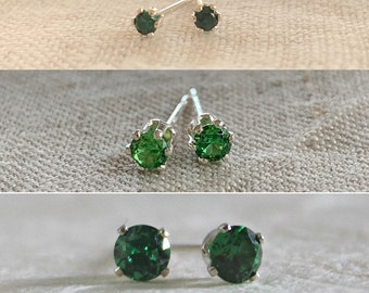 emerald stud earring set/ 2mm, 3mm, 4mm / sterling silver, hypoallergenic
