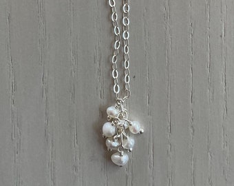 tiny freshwater pearl cluster pendant / sterling silver or gold filled
