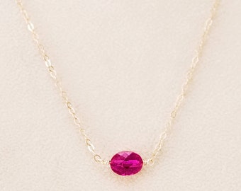 simple ruby pendant / sterling silver or gold filled