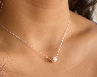 white freshwater pearl on lilac cord necklace / sterling silver or gold filled