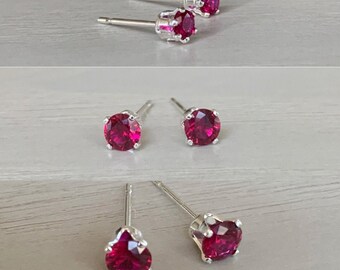 garnet stud earring set / 2mm, 3mm, 4mm / sterling silver, hypoallergenic