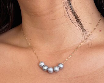 five gray pearl necklace / sterling silver or gold filled