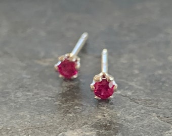 2mm ruby stud earrings / sterling silver, hypoallergenic