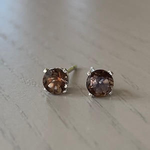 4mm smoky quartz stud earrings / sterling silver, hypoallergenic image 1