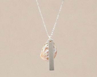 long pearl and bar pendant / silver