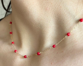 delicate coral necklace / gold filled / adjustable
