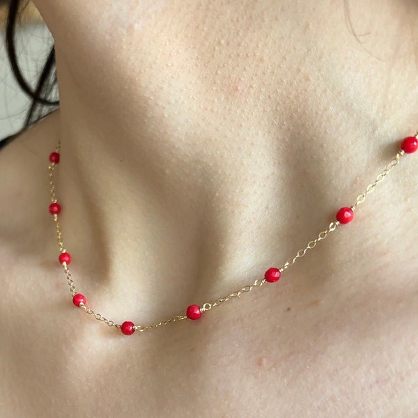 delicate coral necklace / gold filled / adjustable