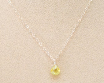 small peridot teardrop pendant / sterling silver or gold filled