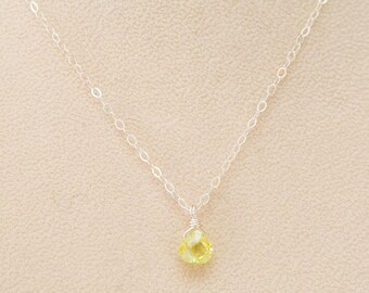 small peridot teardrop pendant / sterling silver or gold filled