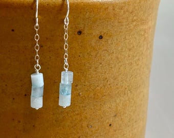 aquamarine and chain earrings / sterling silver or gold filled