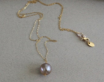 bronze freshwater pearl pendant / sterling silver or gold filled