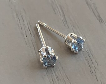 3mm blue zircon stud earrings / sterling silver, nickel free