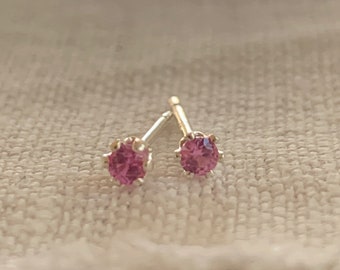 2mm pink stud earring / sterling silver, hypo-allergenic