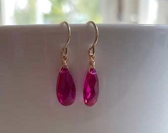 ruby teardrop earrings (medium) / sterling silver or gold filled, hypoallergenic