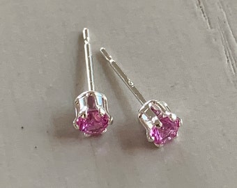 3mm pink stud earrings / sterling silver, hypoallergenic