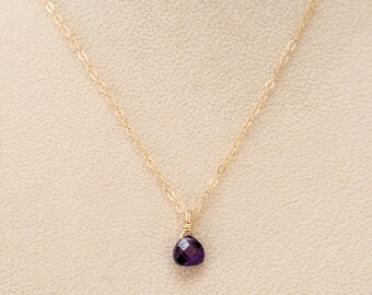 small amethyst teardrop pendant / sterling silver or gold filled