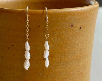 freshwater pearl and chain earrings / sterling silver or gold filled
