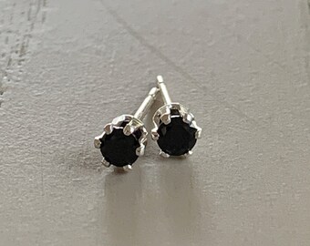 3mm black stud earrings / sterling silver, nickel free