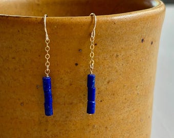 lapis and chain earrings / sterling silver or gold filled
