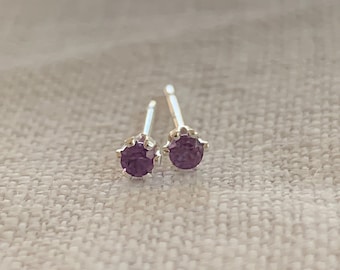 2mm amethyst stud earrings / sterling silver, hypoallergenic