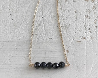 black gemstone bar necklace / sterling silver or gold filled