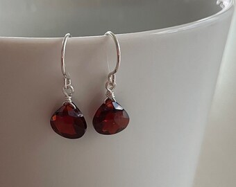 Garnet Teardrop Earrings, Red Earrings, Garnet Drops, Red Drops, January Birthstone, January Earrings, Dangle Earrings. Valentine's Day,