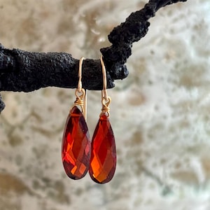 garnet teardrop earrings (large) / sterling silver or gold filled