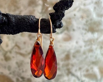 garnet teardrop earrings (large) / sterling silver or gold filled