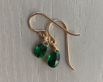 emerald teardrop earrings (tiny) / sterling silver or gold filled