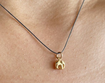 elephant charm cord necklace / silver or gold