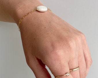simple oval freshwater pearl bracelet / sterling silver or gold filled