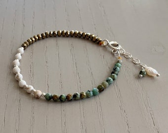 delicate turquoise and pyrite bracelet / adjustable