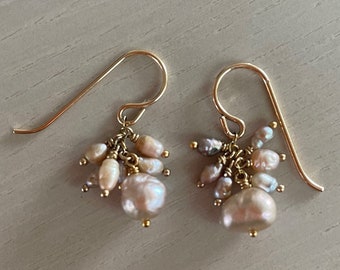 pink pearl cluster earrings / gold filled