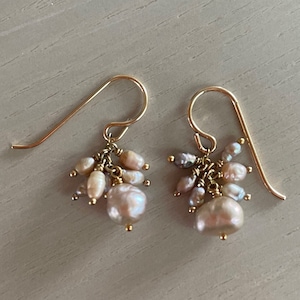 pink pearl cluster earrings / gold filled
