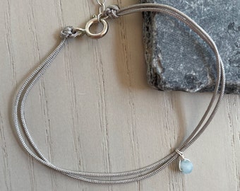 delicate aquamarine cord bracelet / sterling silver or gold filled