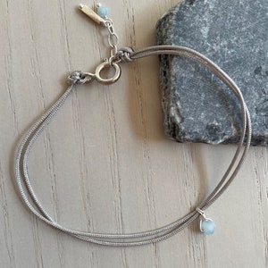 delicate aquamarine cord bracelet / sterling silver or gold filled