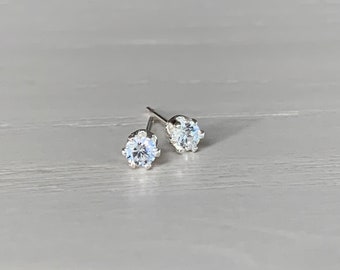 2mm cubic zirconia stud earrings / sterling silver, hypoallergenic