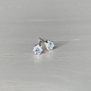 2mm cubic zirconia stud earrings / sterling silver, hypoallergenic