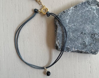 delicate black spinel cord bracelet / sterling silver or gold filled
