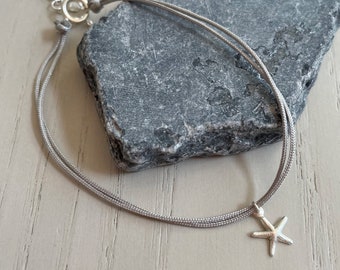 delicate starfish charm cord bracelet / gold or silver