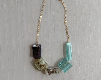 roman glass necklace / gold filled