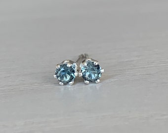 2mm blue zircon stud earrings / sterling silver, hypoallergenic