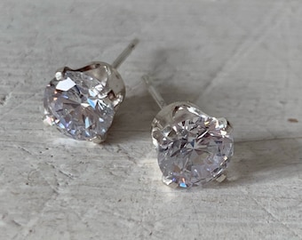 6mm cubic zirconia stud earrings / sterling silver, hypoallergenic