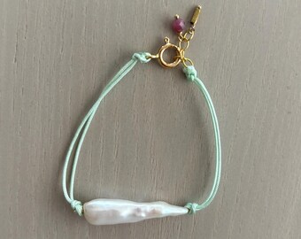 freshwater stick pearl cord bracelet
