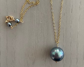 long black pearl necklace / sterling silver or gold filled