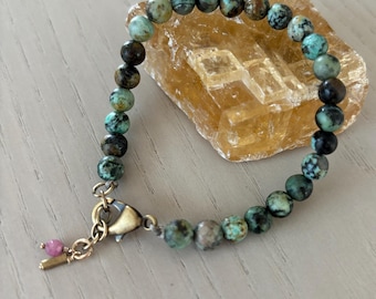 turquoise bracelet with brass hardware / adjustable