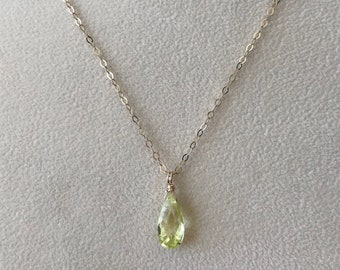 peridot teardrop pendant / sterling silver or gold filled