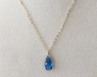sapphire teardrop pendant / sterling silver or gold filled
