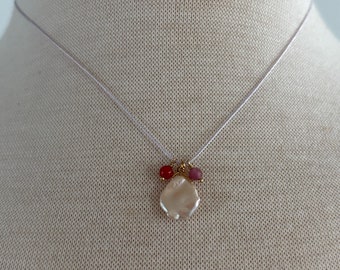 coin pearl, tourmaline, and coral on lilac cord necklace / sterling silver or gold filled